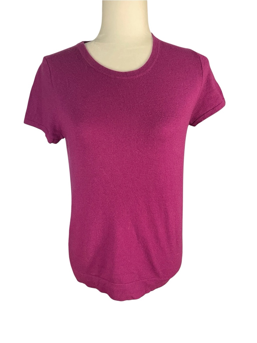 J. Crew Merino Wool Blend Short Sleeve Sweater Size S Magenta Purple Soft Basic